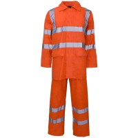 Hi Vis Orange Waterproof Professional Work Rain Suit - Jacket + Over Trousers