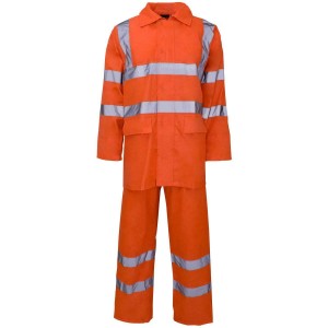 Hi Vis Orange Waterproof Professional Work Rain Suit - Jacket + Over Trousers 2X-Large Size