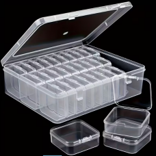 61pcs Transparent Plastic Storage Organizer Set – Large Box with 30 Small Boxes & Label Stickers - 0576