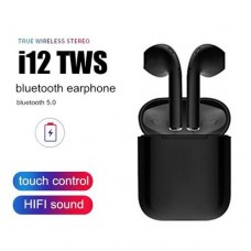 08446 i12 TWS Black Universal Bluetooth Earbuds With Charging Dock