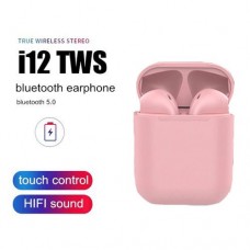 08445 i12 TWS Pink Universal Bluetooth Earbuds With Charging Dock