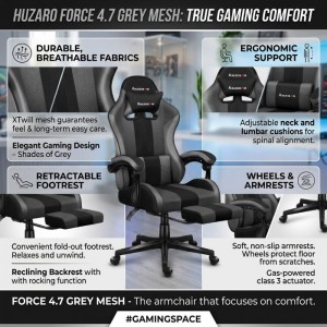 Huzaro Force 4.7 Grey Mesh Gaming Chair with Footrest Huzaro Force 4.7 Grey Mesh Gaming Chair with Footrest