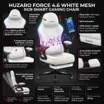 Huzaro Force 4.6 White Mesh RGB Smart Gaming Chair with Footrest – Bluetooth App & Remote Control