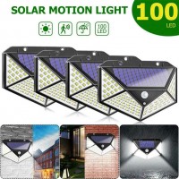 37533 4x 100 LED Outdoor Solar Power Wall Light PIR Motion Sensor Garden Security Lamp