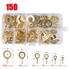 25742 150PCS Ring Lugs Eyes Copper Crimp Terminals Cable Wire Connector Kit