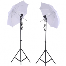 44233 Umbrella Continuous Lighting Photo Studio 2Pcs 2M 6.6Ft Light Stand+2Pcs 33" White Soft Light Umbrella + 45W Light Bulb + Swivel Socket