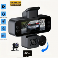 25321 Vavupo 3-Channel Dash Cam - High-Resolution Front & Rear Car Recorder with Seamless Loop